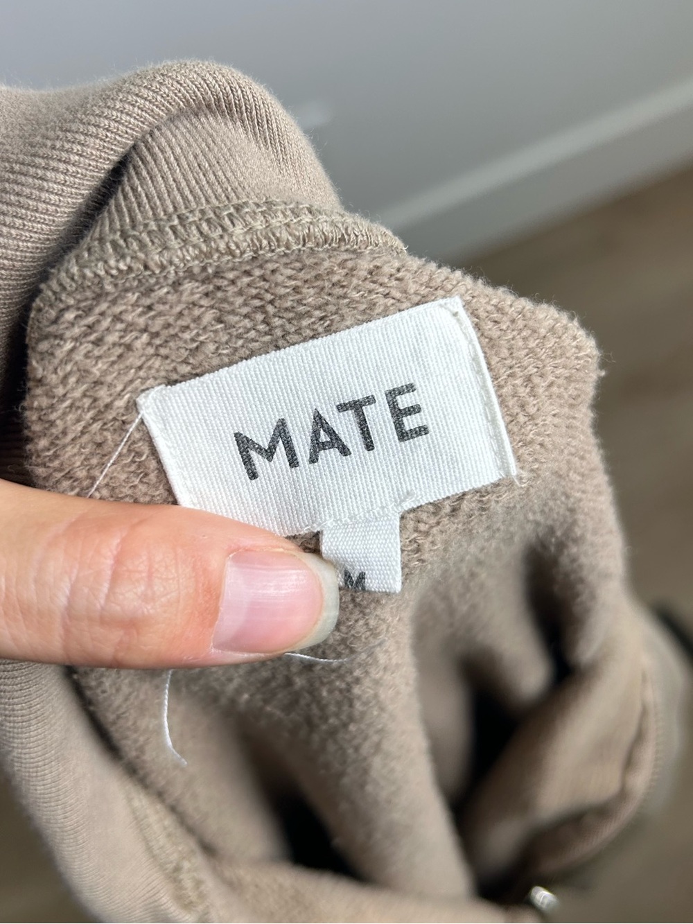 MATE The Label 100% Organic Cotton Fleece Quarter Zip Sweatshirt in Mushroom - Picture 11 of 13